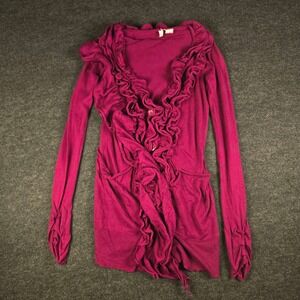 Moth Raspberry Pink Ruffle Front Cardigan Sweater Womens Cashmere Blend Size S